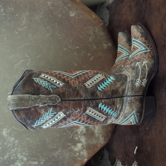 CORRAL E1037 snip toe distressed leather Aztec/Southwest cowgirl boots sz 8 NEW - Picture 3 of 16